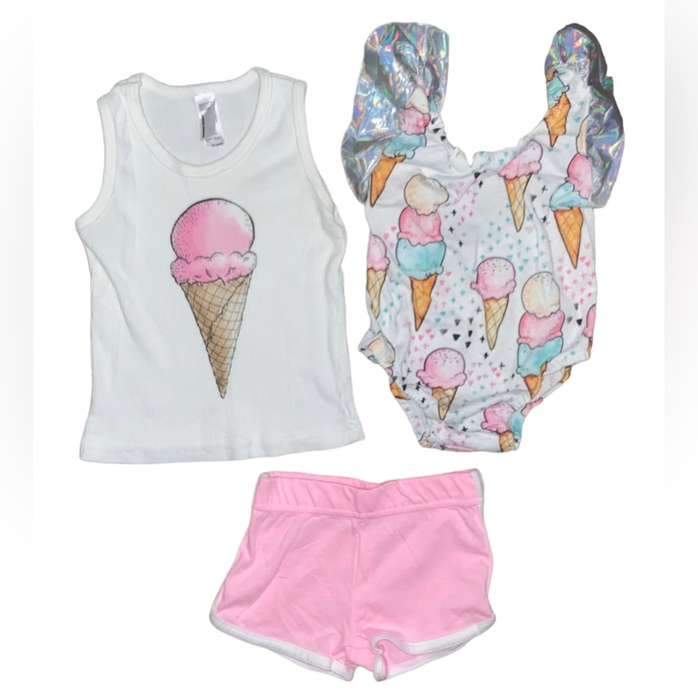 🍦Ice Cream 3 piece bundle girl’s size 18M tank top, leotard/bodysuit & shorts